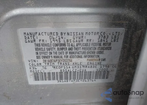 2014 Nissan Sentra Fe+ S из США, поврежденный, VIN 3N1AB7AP3EY263764